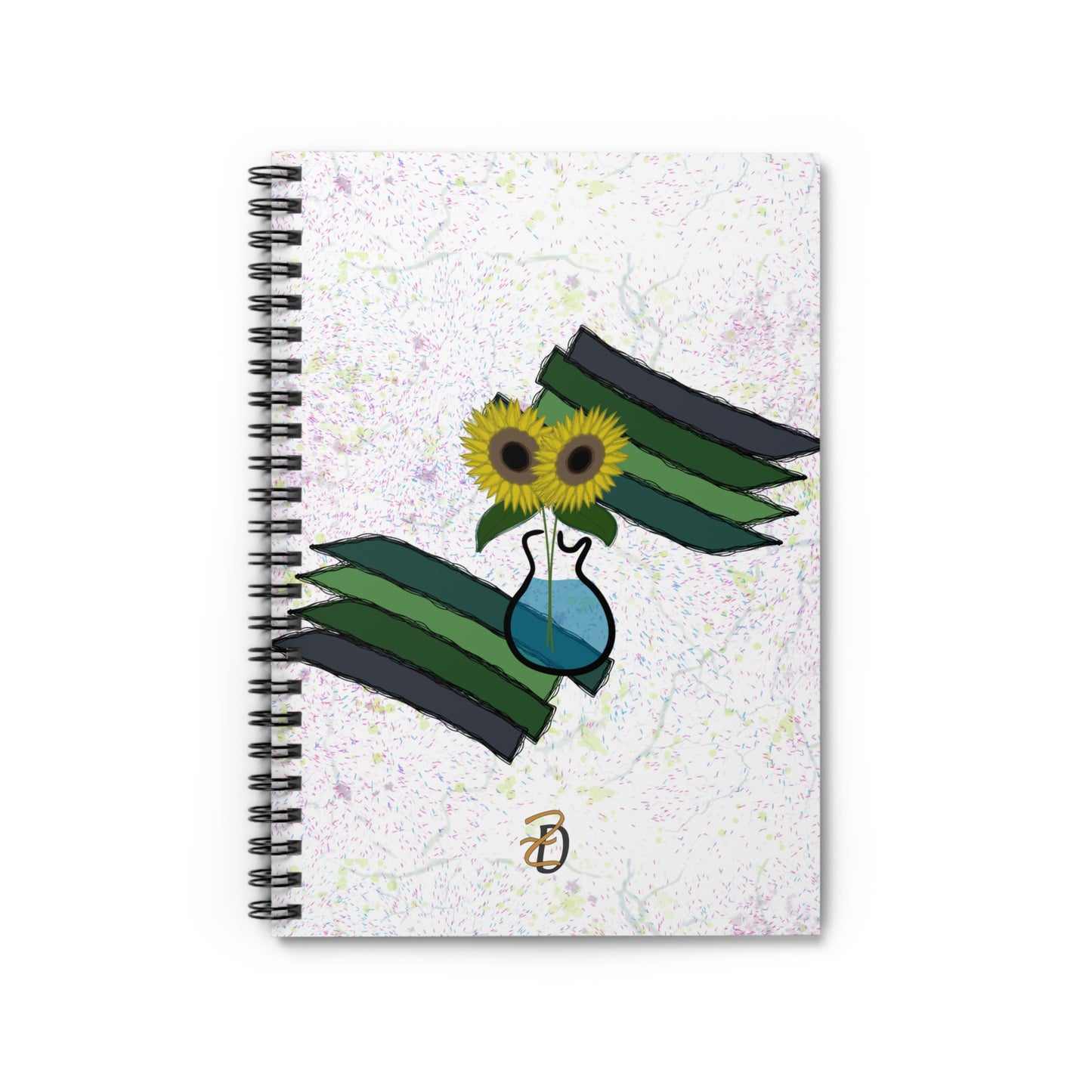 Sunflower Guitar Vase Ruled Spiral Notebook - Design 7702