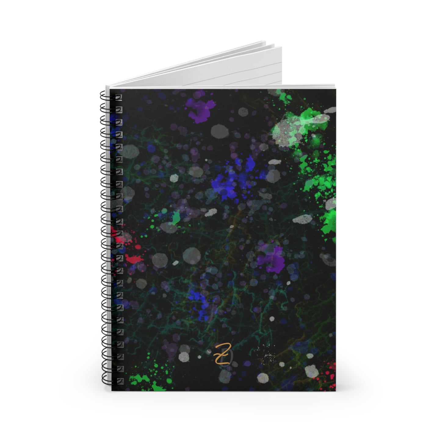 Green Lightening Splat Ruled Spiral Notebook - Design 7706