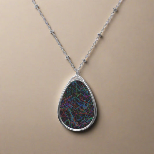 Dark Rainbow Lightening Oval Necklace - Design 7712