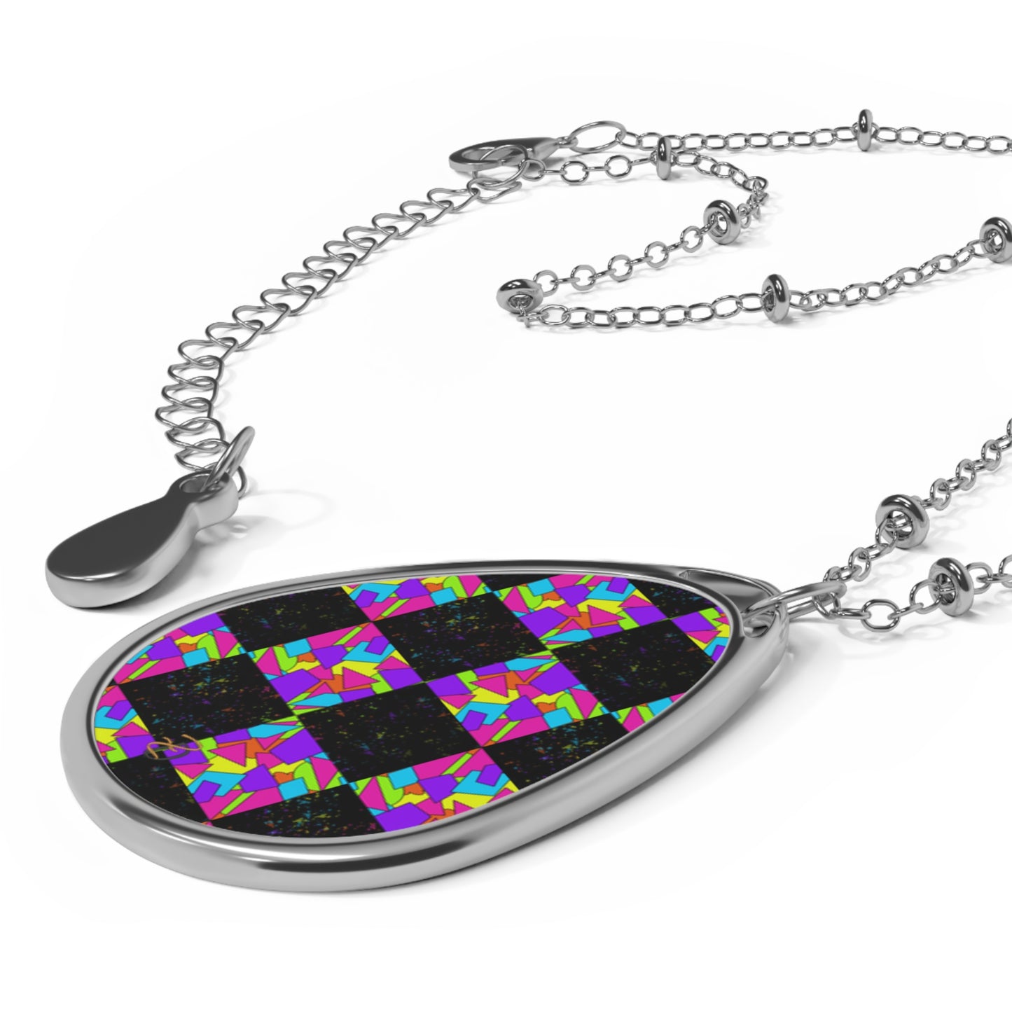 Dark Neon Sprinkles Oval Necklace - Design 7714