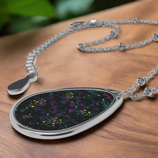 Digital Dark Splatter Oval Necklace - Design 7703