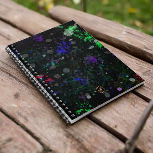 Green Lightening Splat Ruled Spiral Notebook - Design 7706