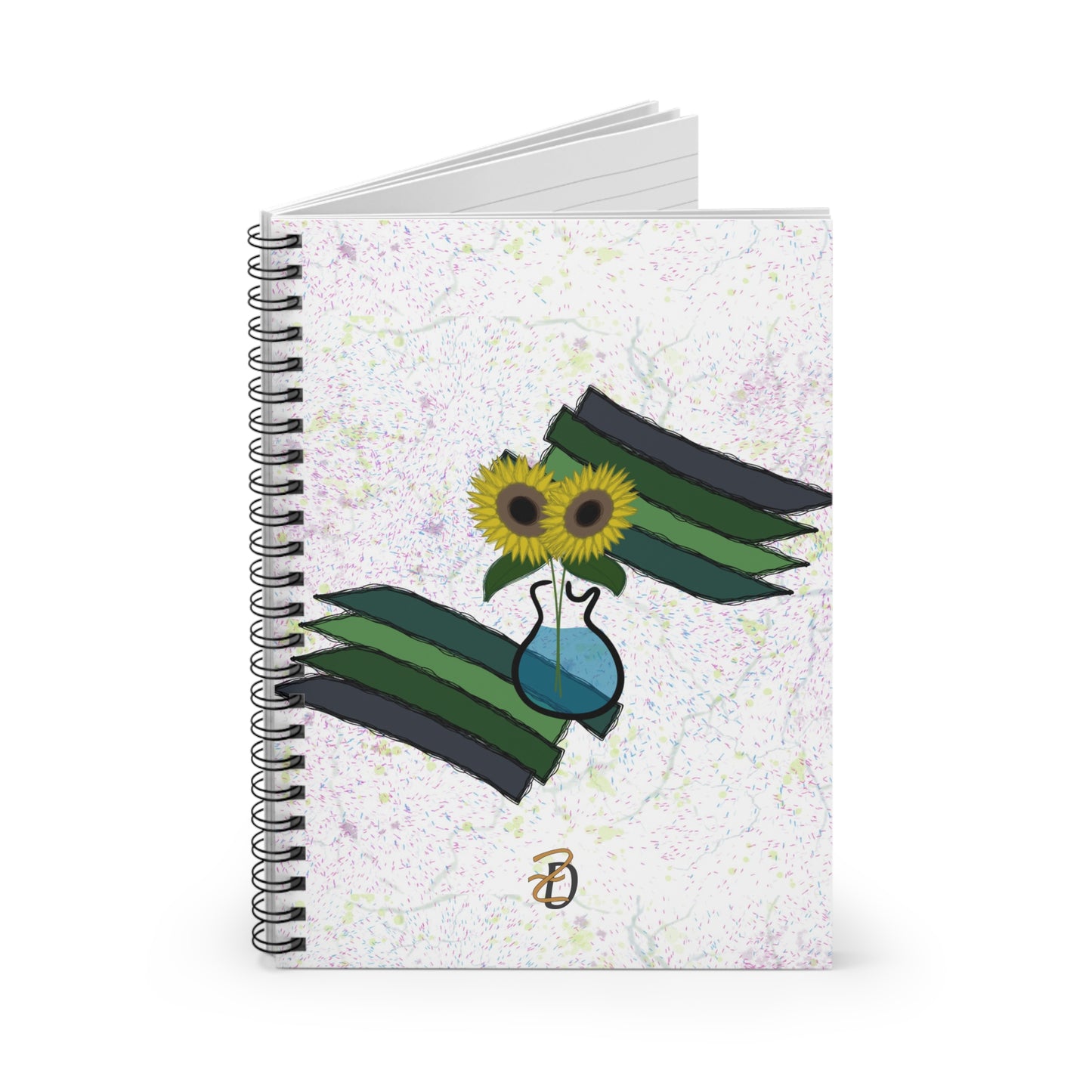 Sunflower Guitar Vase Ruled Spiral Notebook - Design 7702