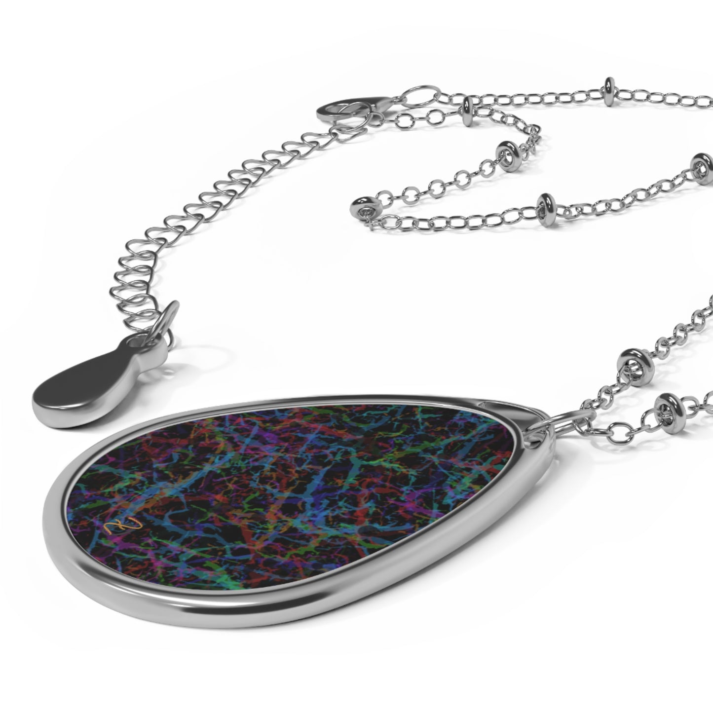 Dark Rainbow Lightening Oval Necklace - Design 7712