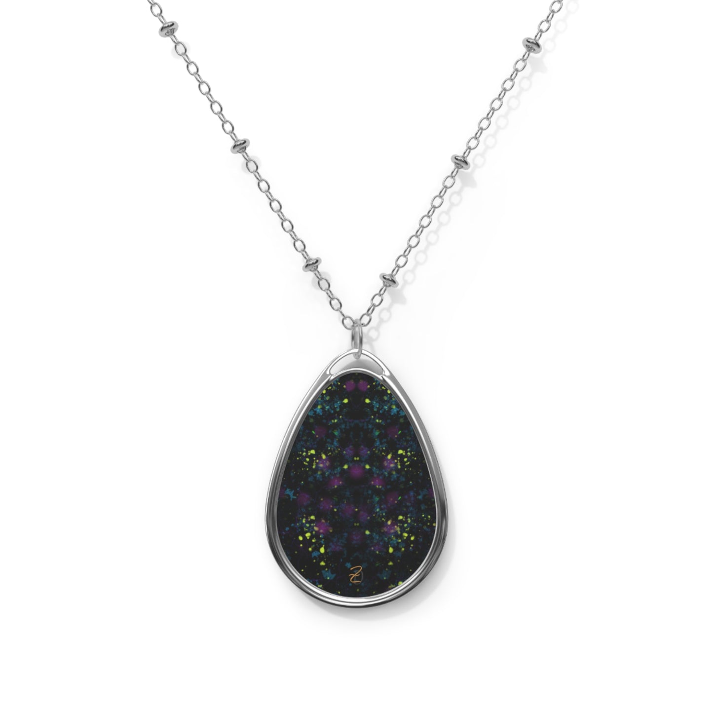 Digital Dark Splatter Oval Necklace - Design 7703